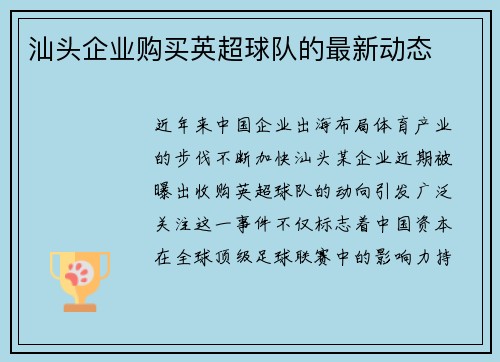汕头企业购买英超球队的最新动态