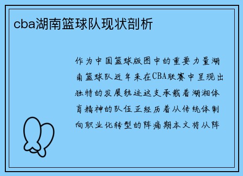 cba湖南篮球队现状剖析
